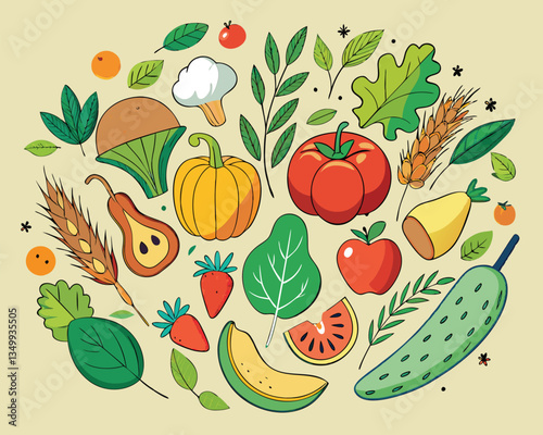 Colorful Fruits and Vegetables Illustration