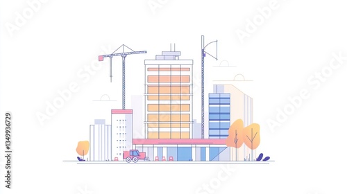 Cityscape with Construction Site. Modern building under construction