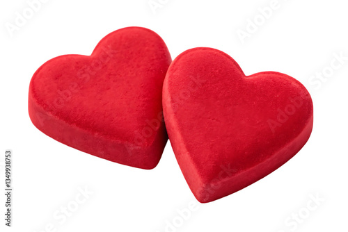 Two red hearts isolated on a white background.