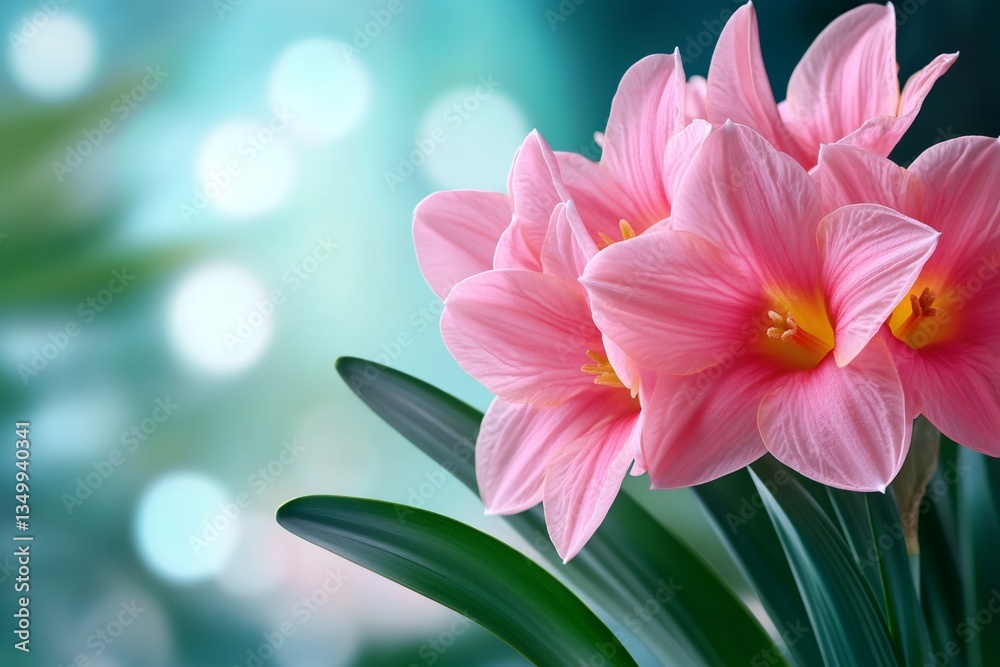 Fototapeta premium Pink flowers blooming in a garden with blurred background