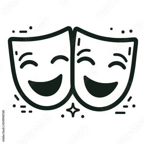Theater masks representing comedy and entertainment in a black and white design
