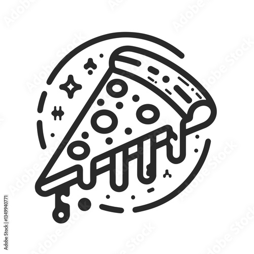 Slice of pizza representing food and indulgence in a black and white design