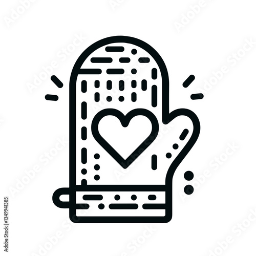 Oven mitt with a heart symbol representing love for cooking in a black and white design