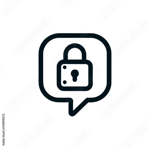 Lock symbol inside a speech bubble representing security and confidentiality in a black and white design
