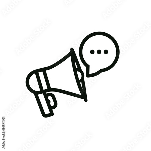 Megaphone with a speech bubble representing communication and announcements in a black and white design