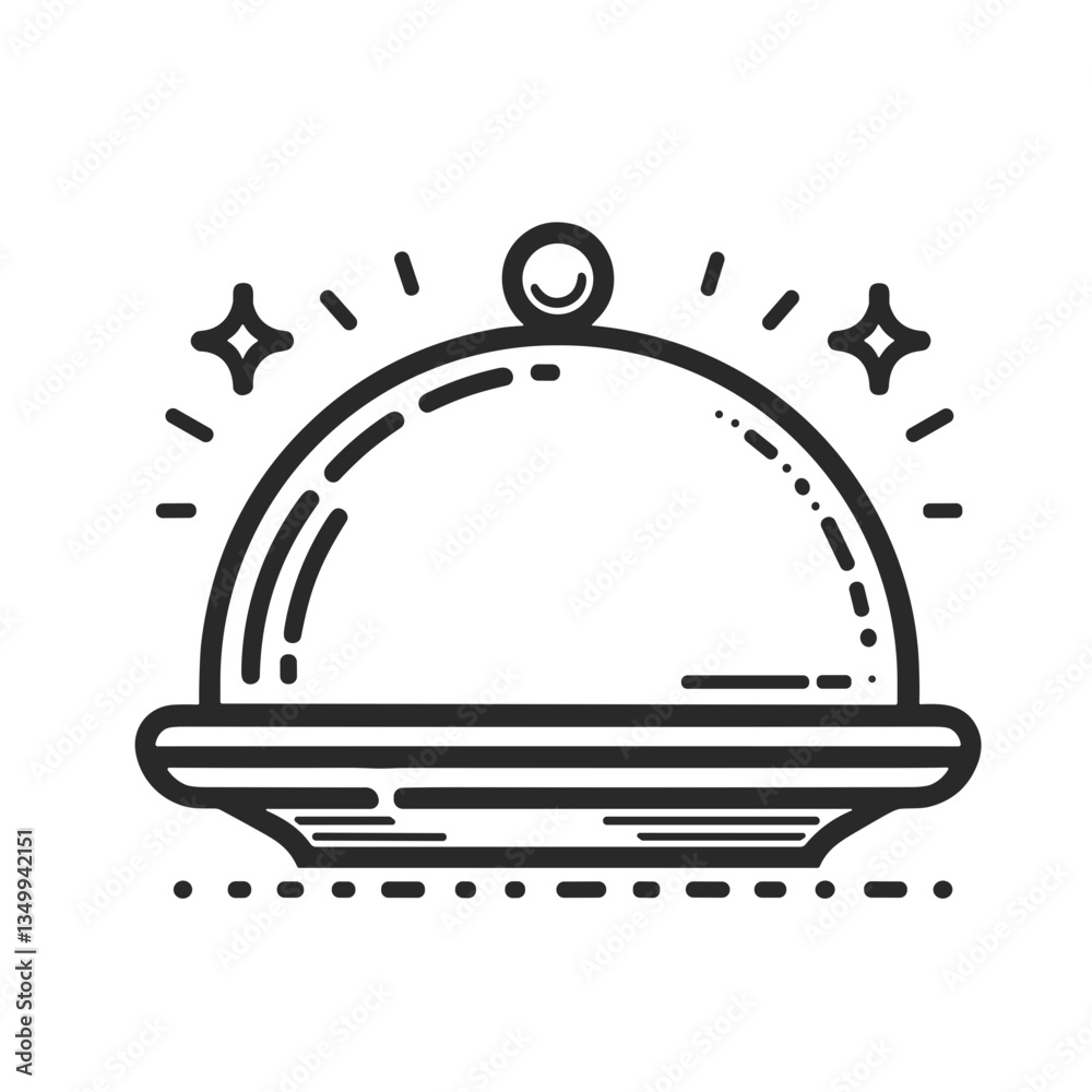 Covered serving dish representing dining and hospitality in a black and white design Covered serving dish representing dining and hospitality in a black and white design