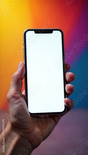 Mobile device held in a firm grasp, with palm facing upwards and fingers resting on the edges, closeup, phone