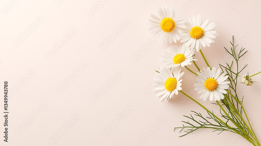 Fototapeta premium Daisies on Pink Background for Floral Flatlay.