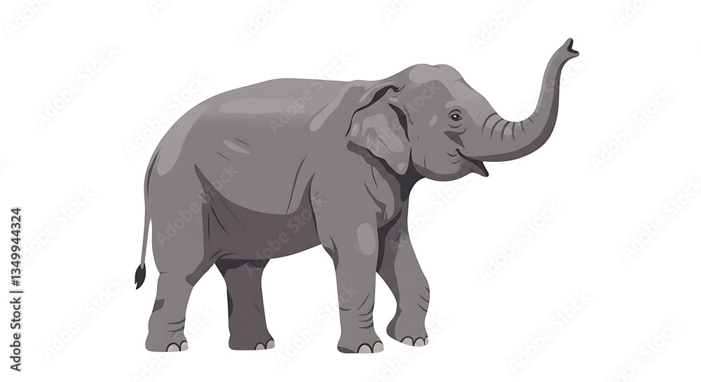 Fototapeta premium Gray Elephant Walking Isolated on White Background Simple Animal Illustration