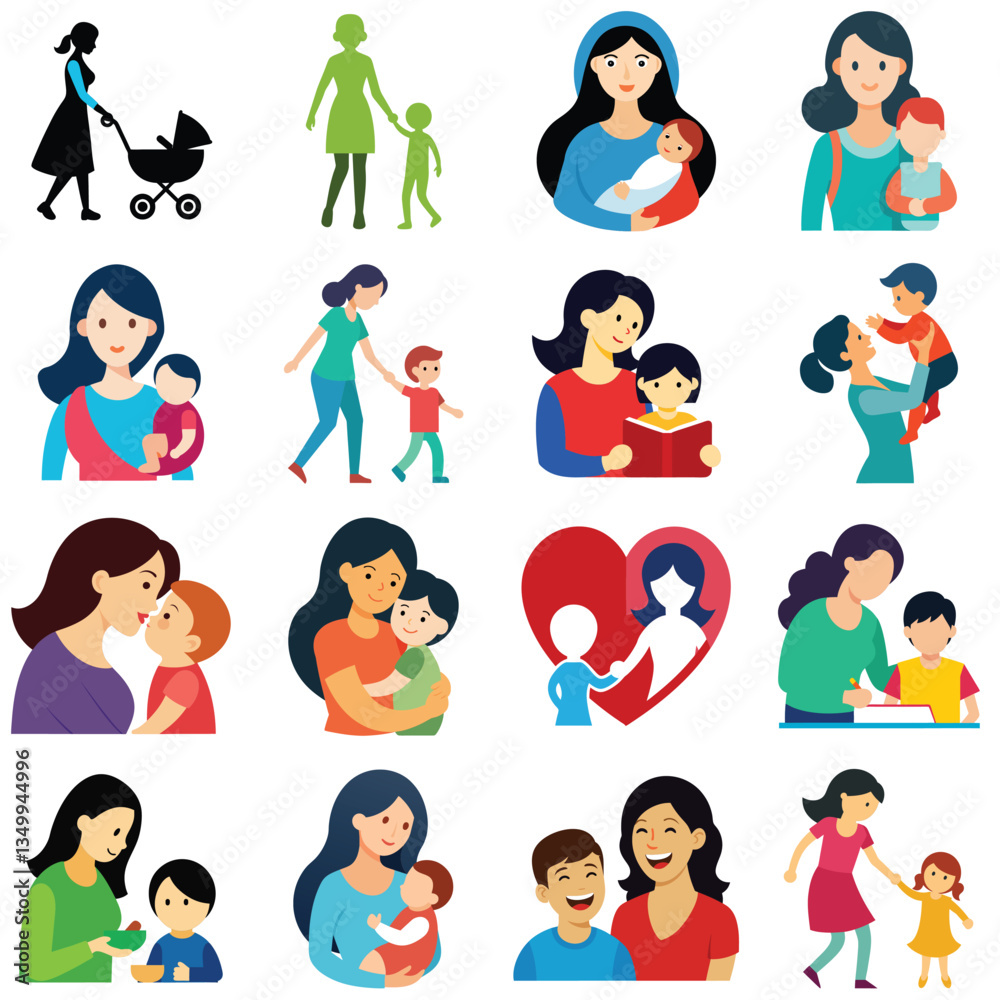 Bandle Vector illustration celebrating mother's love and care in different scenarios Bandle Vector illustration celebrating mother's love and care in different scenarios