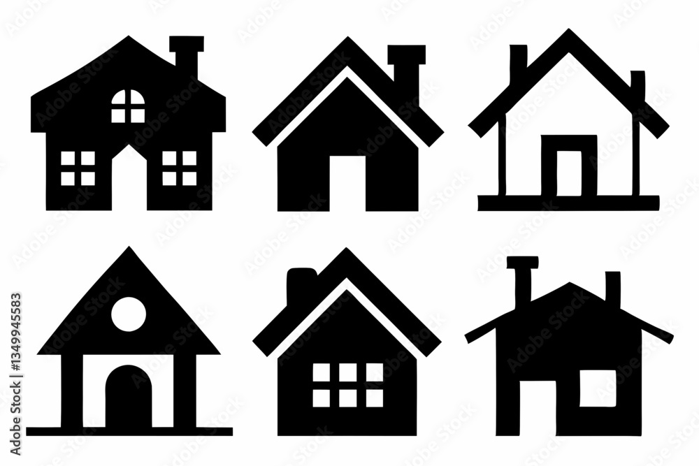 home icon set silhouette black vector