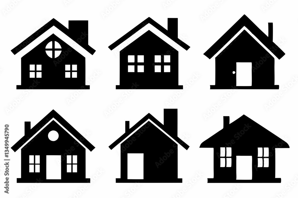 home icon set silhouette black vector home icon set silhouette black vector