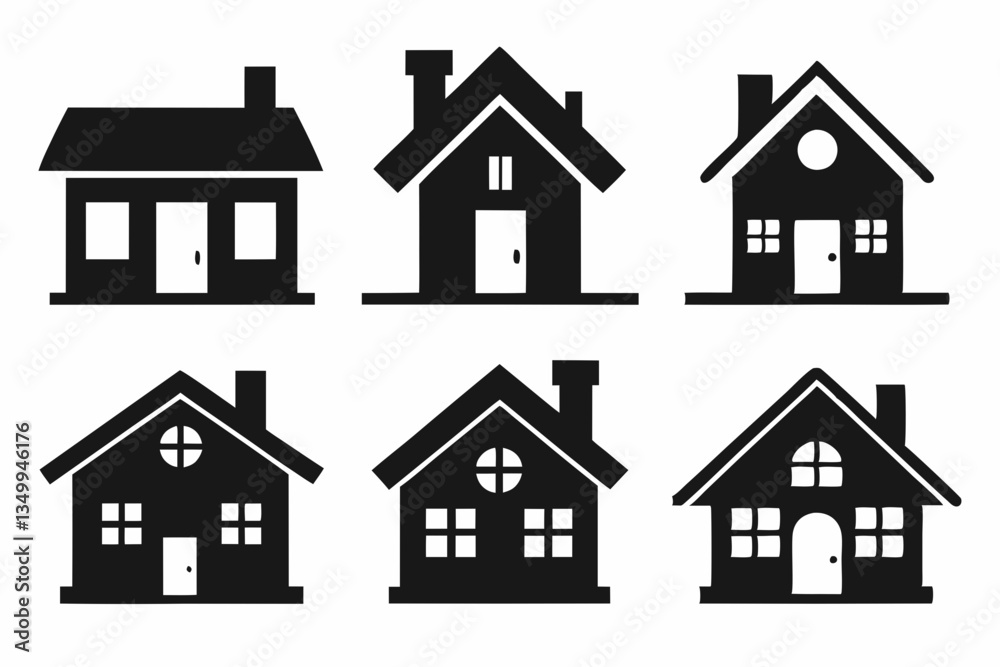 home icon set silhouette black vector home icon set silhouette black vector