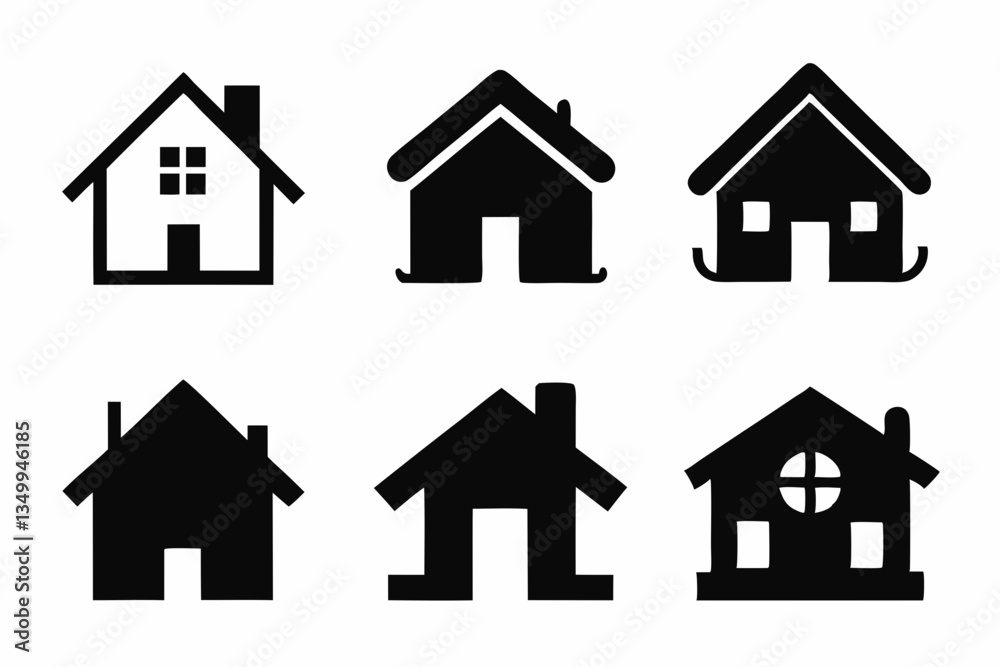 home icon set silhouette black vector home icon set silhouette black vector
