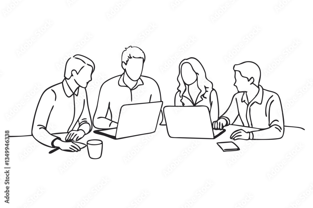 Team collaboration discussing budget savings in a minimalist style Team collaboration discussing budget savings in a minimalist style