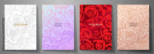 Floral beautiful cover design set. Premium fashionable vector background with flowers for cover design, luxury invitation, botanical poster, wedding card, catalog, brochure, menu, congratulation.