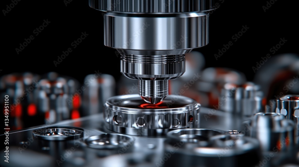 Precision machine part assembly. Close-up view of a highly detailed, metallic mechanism. Precision machine part assembly. Close-up view of a highly detailed, metallic mechanism.
