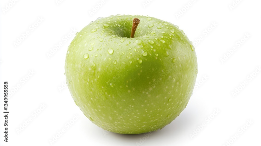 Green apple with water droplets on white background Green apple with water droplets on white background
