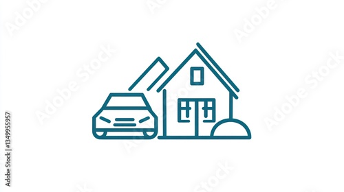 Simple outline illustration of house and car, ideal for property or insurance