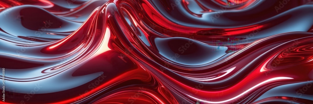 Fototapeta premium Crimson Flow: Abstract Rendering of Liquid Metal Waves with Light and Shadow Play