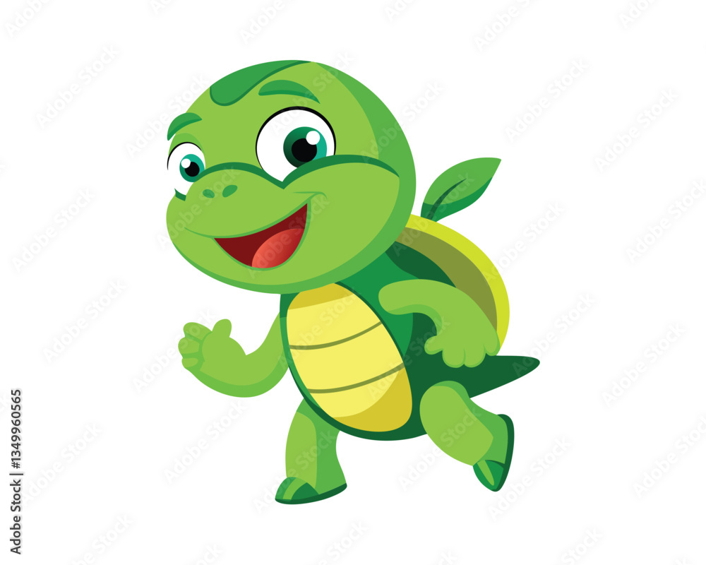 Fototapeta premium Cute Green Turtle Cartoon Illustration