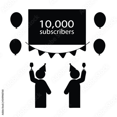 Celebrating 10,000 subscribers with a joyful party, balloons and cheers, a moment of success, views followers subscribers