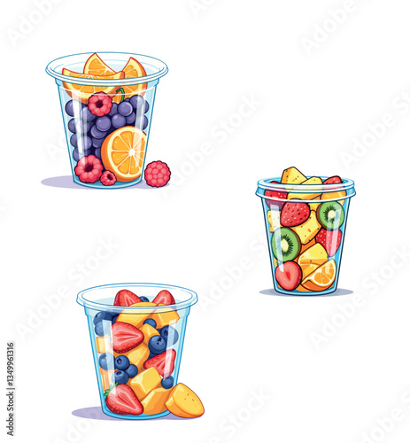 Plastic cups overflowing with fresh fruit salad delights