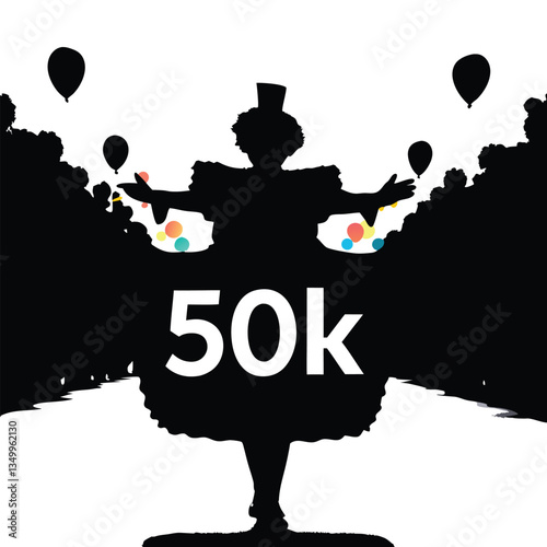 Festive street parade with 50K milestone celebration, colorful floats, balloons, and cheers, views followers subscribers