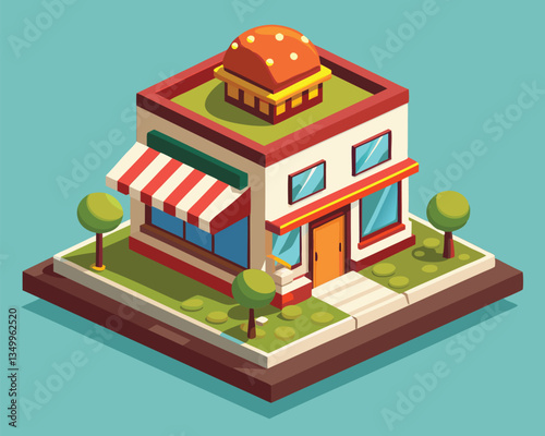 Isometric Burger Shop Building Illustration