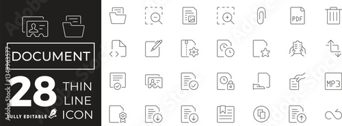 Document Icon set of web and mobile in thin line style. File Document Icons & Symbols Containing papers, folder, certificate, accept, approved, clipboard and more