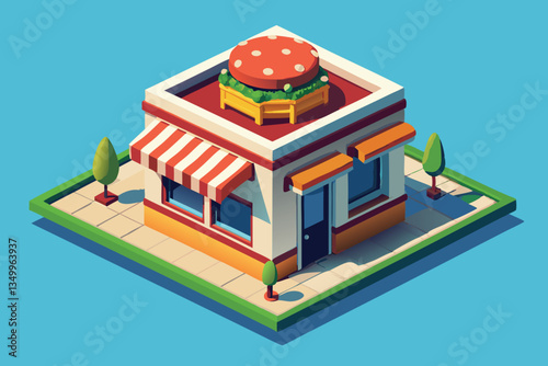 Isometric Illustration of a Burger Restaurant Building