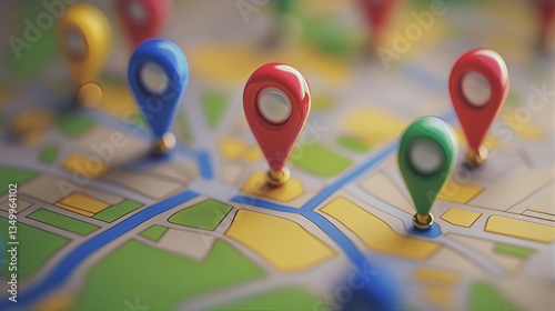Gps map with pin, Colorful push pins, Gps location pointer pin on Google map. Red push pin on map. Red pointer on a map.
