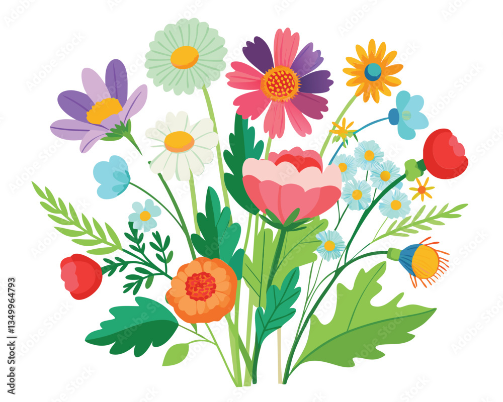 Obraz premium Vibrant Floral Bouquet Illustration. Colorful Flowers in Bloom