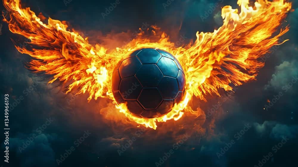 Soccer highlights feature a flaming ball with wings soaring through dark clouds, showcasing thrilling gameplay and intense moments
