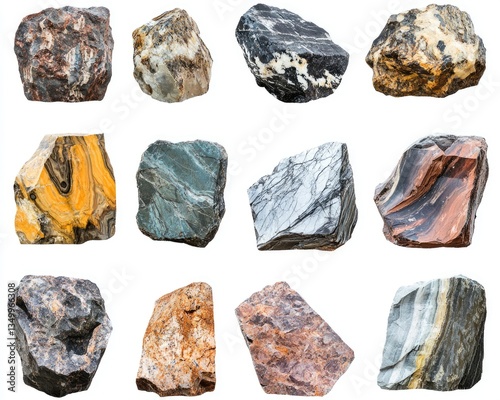 Diverse Collection of Metamorphic Rock Specimens: A Geologic Showcase of Natural Stones and Minerals