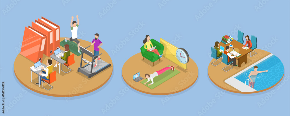 Obraz premium 3D Isometric Flat Vector Illustration of Modern Office, Recreational Facilities