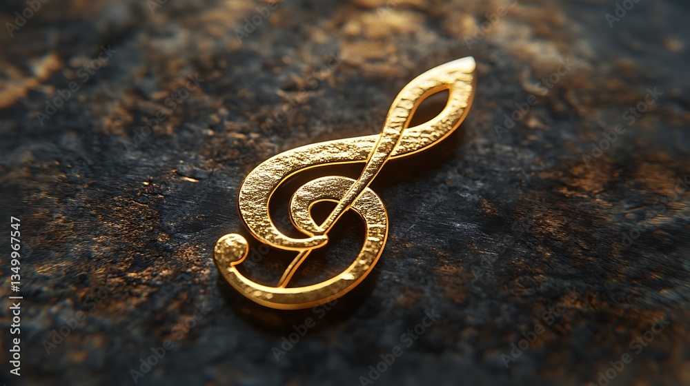 Golden treble clef with a glossy shine on black picture Golden treble clef with a glossy shine on black picture
