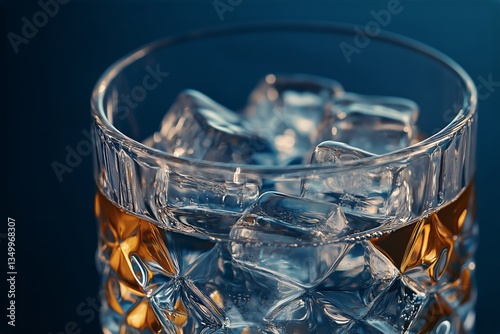 Refreshing Glass of Water With Ice Cubes on a Cool Background in Soft Lighting