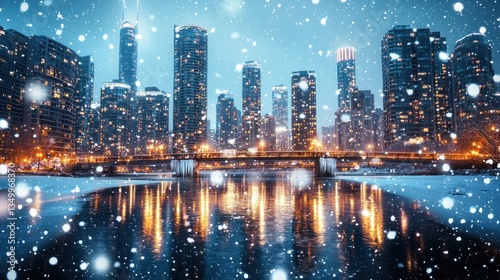 Snowy Chicago Nightscape: A Winter Wonderland