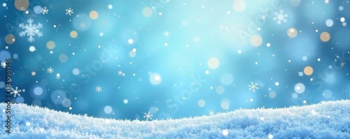 Soft blue winter sky with delicate hand-drawn snowflake silhouettes, snow, blue