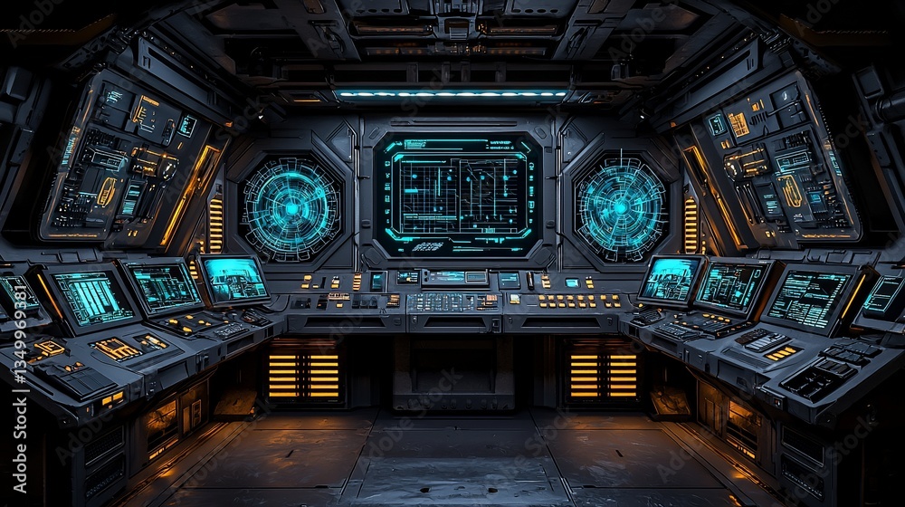 Obraz premium Futuristic Spaceship Bridge Control Room Interior