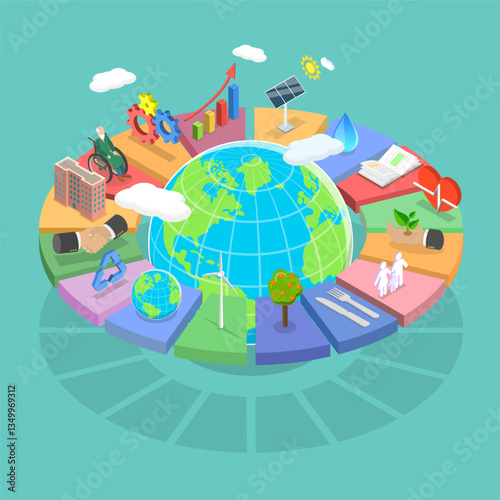 3D Isometric Flat Vector Illustration of Sustainable Development Goals, Global Target for Better Future