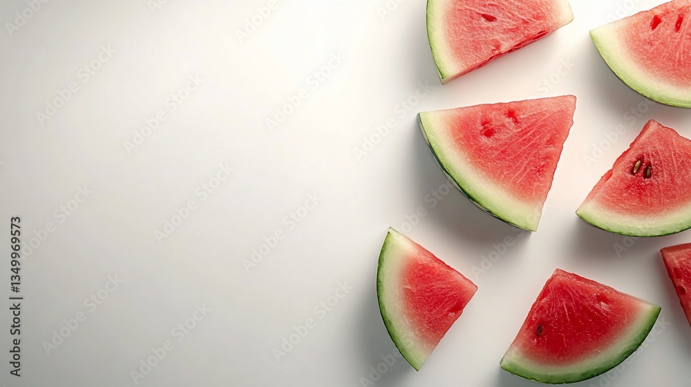 Watermelon slices artfully arranged on a clean, bright white background Watermelon slices artfully arranged on a clean, bright white background