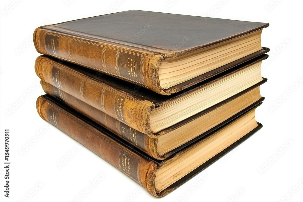 Stack of three antique leather-bound books Stack of three antique leather-bound books