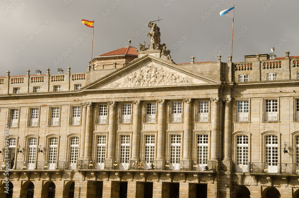 Naklejka premium Facade of the Palace of Raxoi. Obradoiro square. Santiago de Compostela. Galicia. Spain.