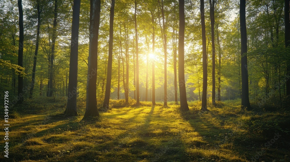 Luminous Forest Canopy: The sun bursts through a dense forest canopy, casting a radiant glow on the tranquil, moss-covered ground, creating a scene of pure natural wonder. Luminous Forest Canopy: The sun bursts through a dense forest canopy, casting a radiant glow on the tranquil, moss-covered ground, creating a scene of pure natural wonder.