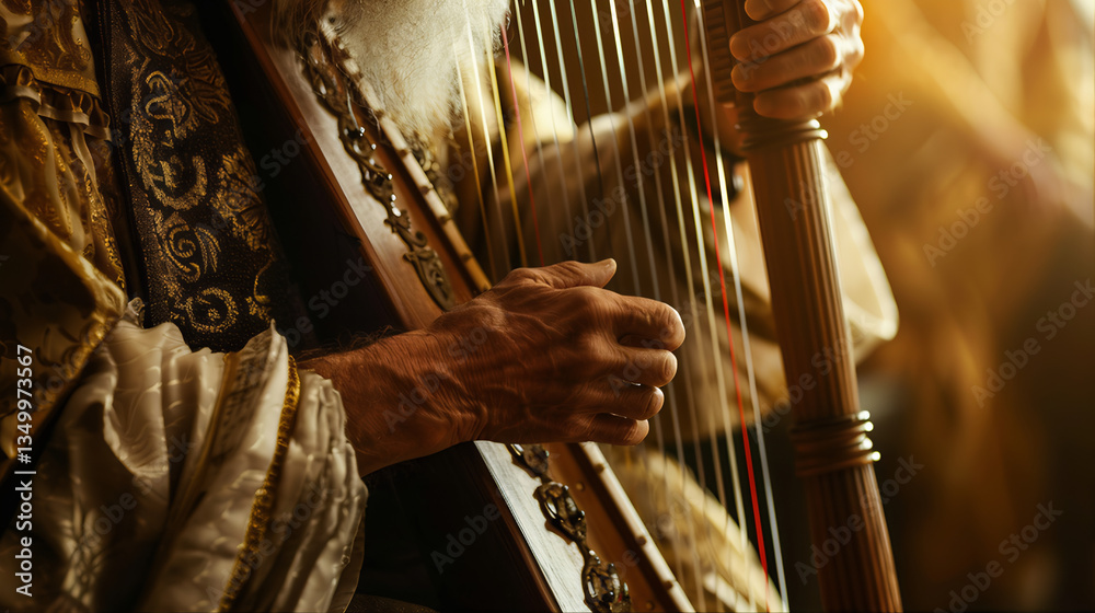 custom made wallpaper toronto digitalNativity scene of Biblical king David singing praise with an harp. Harp of king David, melody to God