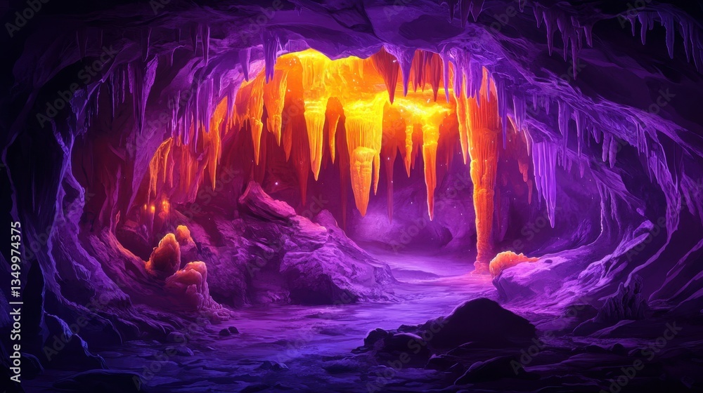 Fototapeta premium Enchanting Cave: Step into a mesmerizing subterranean realm, a cave adorned with the captivating beauty of stalactites and stalagmites.