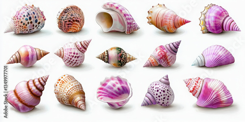 Unique watercolor seashell icon set on white background nature art coastal aesthetic ocean inspiration
