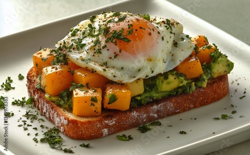 Delicious Avocado Toast Topped With a Sunny-Side-Up Egg and Fresh Herbs